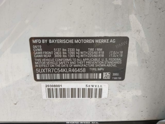 2019 BMW X3 5UXTR7C54KLR46458 Photo 8