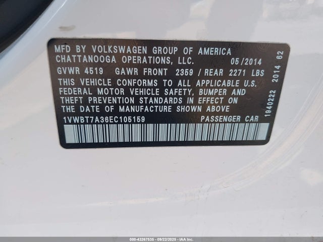 1VWBT7A36EC105159 Volkswagen 2014