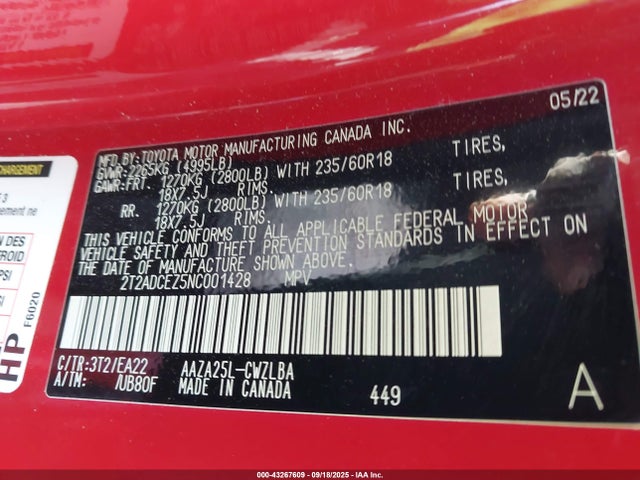 2022 Lexus Nx 250 მანქანა იყიდება აუქციონზე, vin: 2T2ADCEZ5NC001428, აუქციონის ნომერი: 43267609