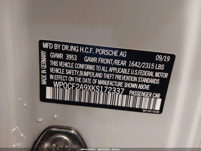 2019 PORSCHE 911 WP0CF2A9XKS172337 Photo 8