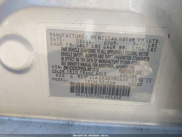Nissan VERSA NOTE 2016 3N1CE2CP2GL401312 Image 9