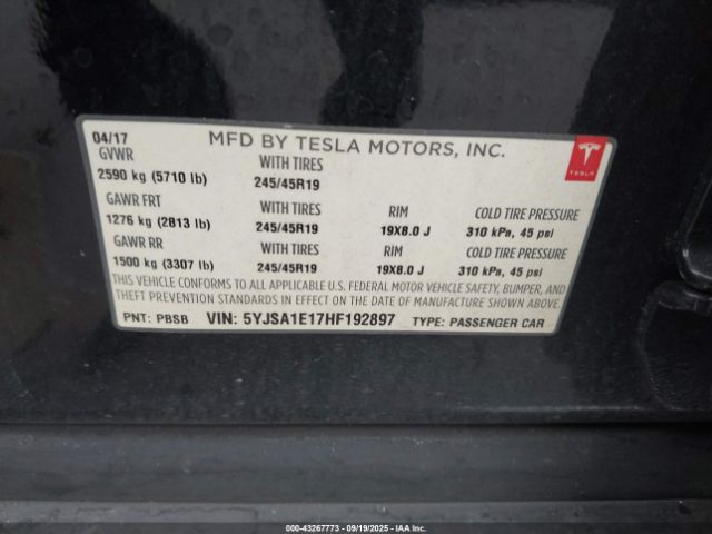 2017 TESLA MODEL S 5YJSA1E17HF192897 Photo 8