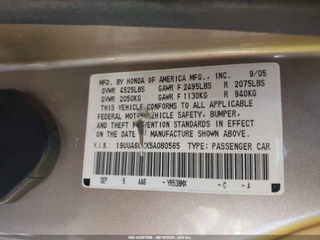 2005 ACURA TL 19UUA662X5A080565 Photo 8