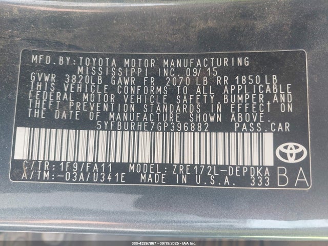 Toyota 2zr-fe 2016 5YFBURHE7GP396882 Image 9