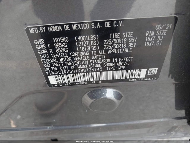 3CZRU5H1XMM734745 Honda r18z9