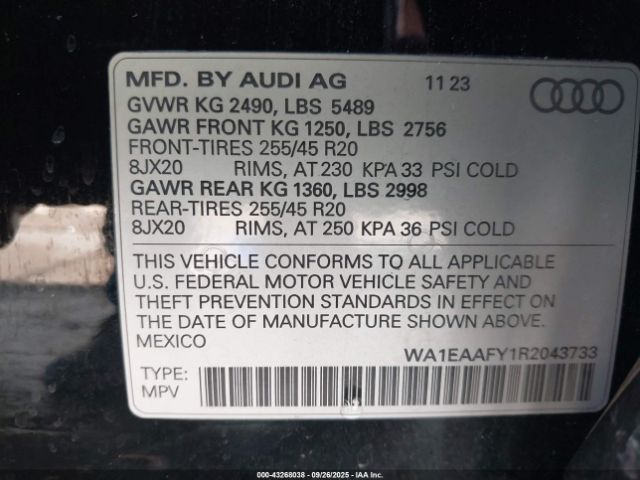 2024 AUDI Q5 WA1EAAFY1R2043733 Photo 8
