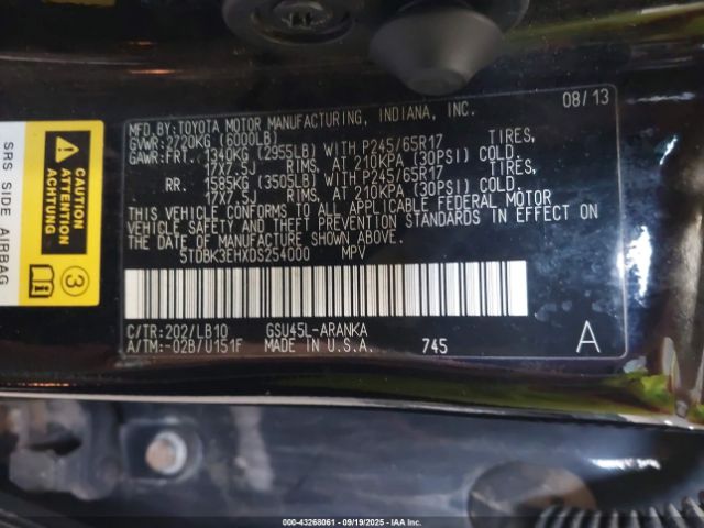 2013 TOYOTA HIGHLANDER 5TDBK3EHXDS254000 Photo 8