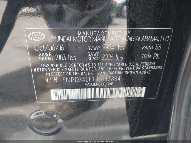 5NPD74LF1HH143834 Hyundai 2017