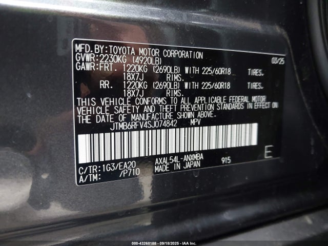 JTMB6RFV4SJ074842 Toyota a25a-fxs