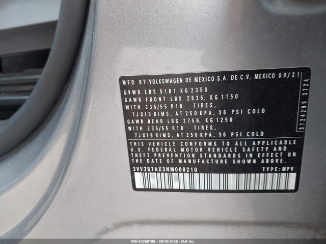 3VV3B7AX3NM008210 Volkswagen 2022