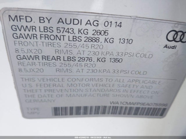 2014 AUDI Q5 WA1CMAFP9EA075996 Photo 8