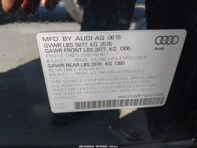 WA1CCAFP7GA014684 Audi 2016