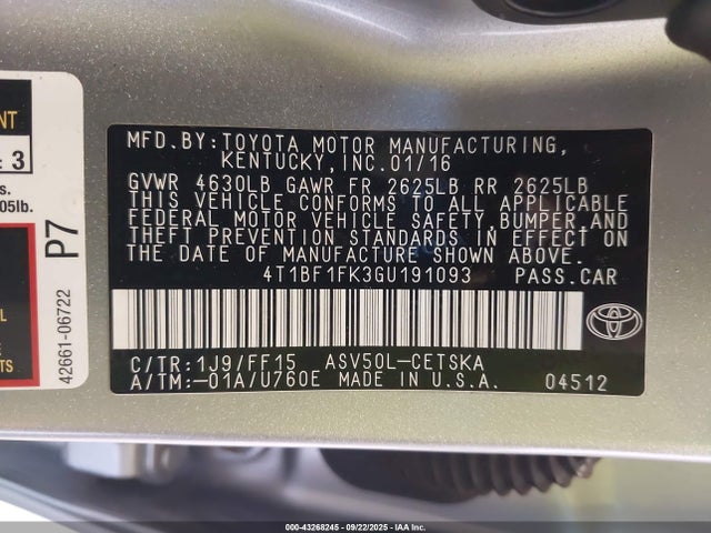 Toyota CAMRY SE 2016 4T1BF1FK3GU191093 Image 9