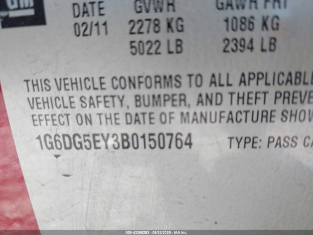 2011 CADILLAC CTS 1G6DG5EY3B0150764 Photo 8