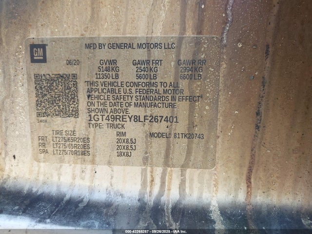 1GT49REY8LF267401 GMC l5p - di, duramax, gen 5 var. 1