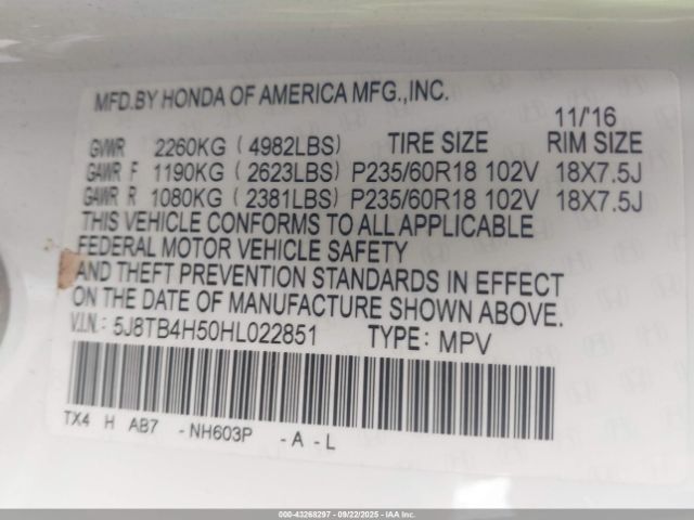 2017 ACURA RDX 5J8TB4H50HL022851 Photo 8