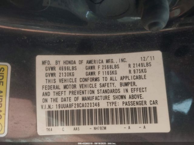 2012 ACURA TL 19UUA8F29CA020348 Photo 8