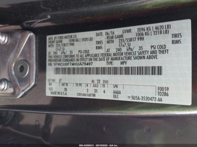 2017 FORD ESCAPE 1FMCU0F74HUA75497 Photo 8