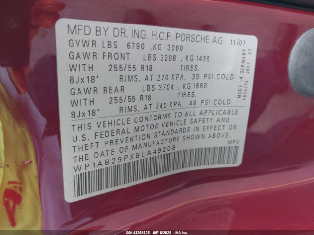 2008 PORSCHE CAYENNE WP1AB29PX8LA49208 Photo 8