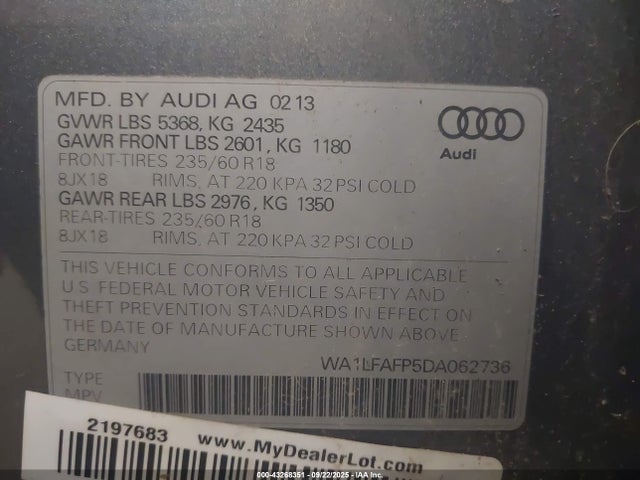 2013 AUDI Q5 WA1LFAFP5DA062736 Photo 8