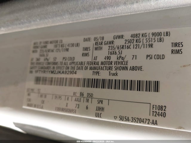 Ford Transit 2018 1FTYR1YM2JKA92904 Image 9