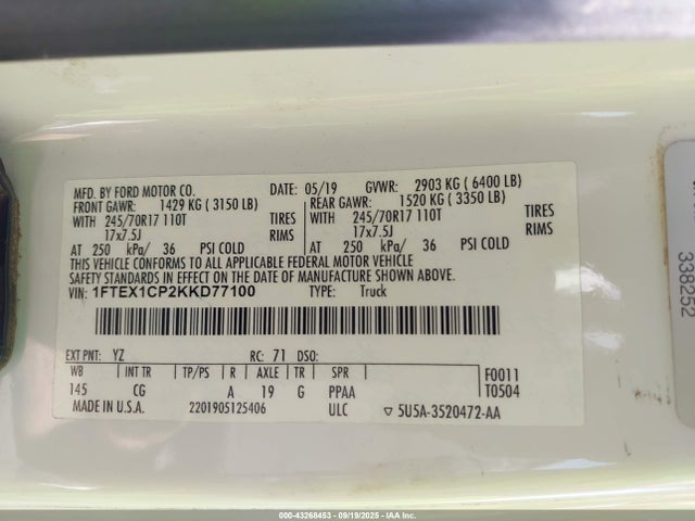Ford 2.7l-4v 2019 1FTEX1CP2KKD77100 Image 9