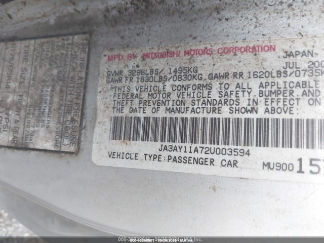 2002 MITSUBISHI MIRAGE JA3AY11A72U003594 Photo 8