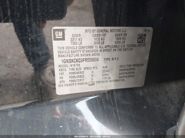 1GNSKCKC9FR559604 Chevrolet l83 - vvt, active fuel management, aluminum