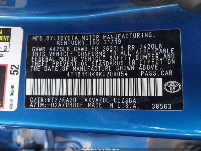 4T1B11HK8KU208054 Toyota a25a-fks