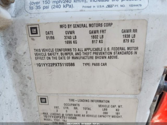 1996 CHEVROLET CORVETTE 1G1YY22PXT5110586 Photo 8