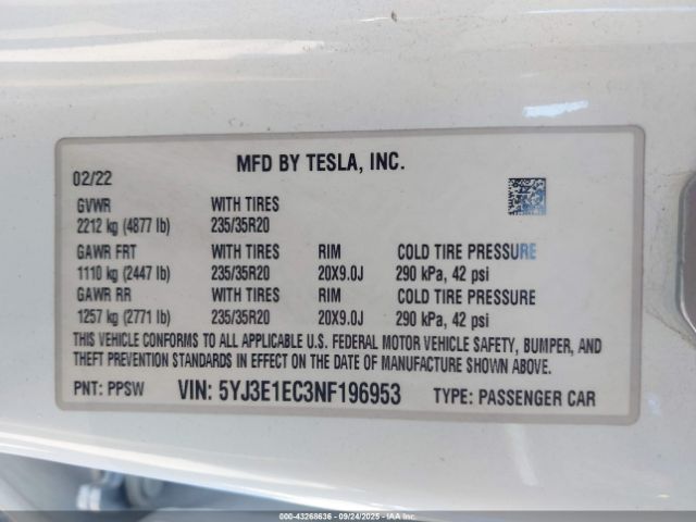 2022 TESLA MODEL 3 5YJ3E1EC3NF196953 Photo 8