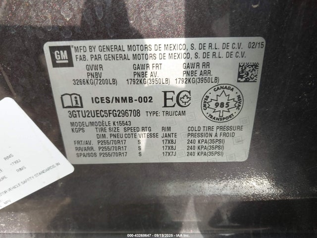 3GTU2UEC5FG296708 GMC l83 - vvt, active fuel management, aluminum