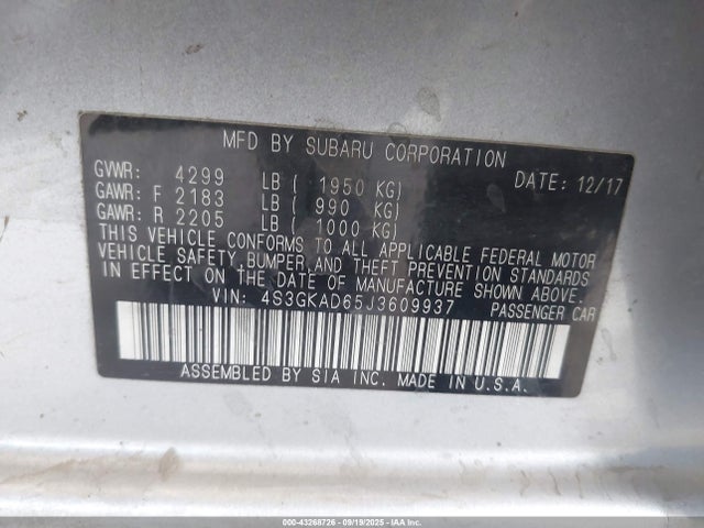 Subaru 2018 2018 4S3GKAD65J3609937 Image 9