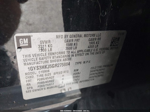 2016 CADILLAC ESCALADE ESV 1GYS3HKJ5GR275884 Photo 8