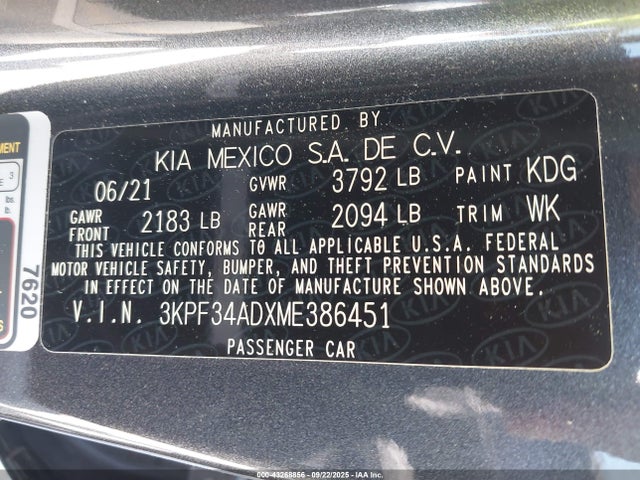 3KPF34ADXME386451 KIA mpi nu