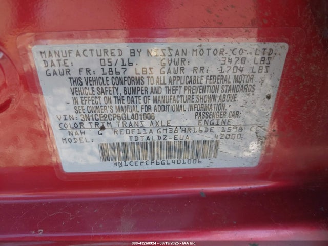 Nissan VERSA NOTE 2016 3N1CE2CP6GL401006 Image 9