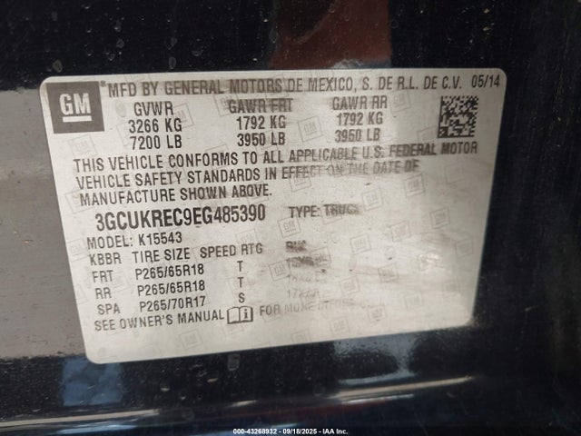 3GCUKREC9EG485390 Chevrolet l83 - vvt, afm (active fuel management), aluminum