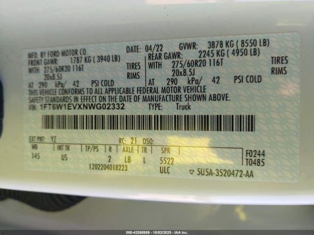 2022 FORD F-150 LIGHTNING 1FT6W1EVXNWG02332 Photo 8