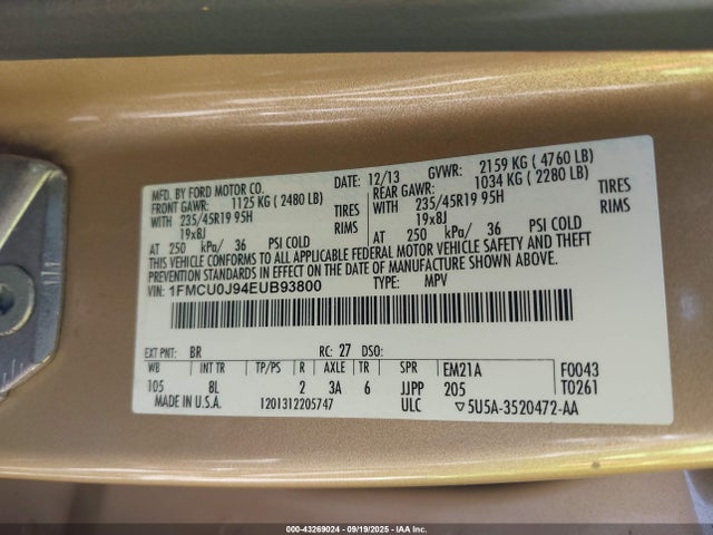 1FMCU0J94EUB93800 Ford 2014