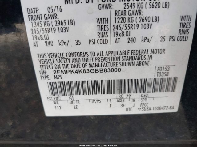 2016 FORD EDGE 2FMPK4K83GBB83000 Photo 8