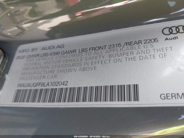 2020 AUDI A3 WAUAUGFF8LA102042 Photo 8