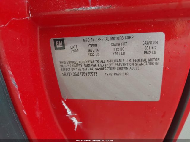 2007 CHEVROLET CORVETTE 1G1YY26U475108922 Photo 8