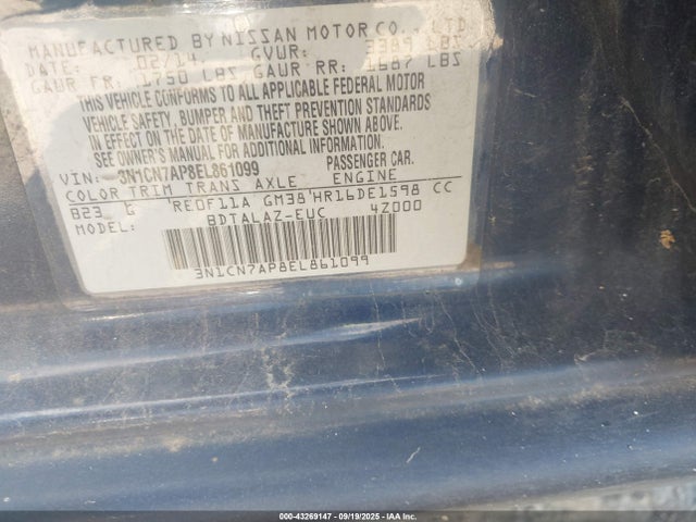 Nissan Versa 2014 3N1CN7AP8EL861099 Image 9