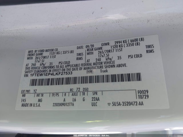 1FTEW1EP4LKF27533 Ford 2.7l-4v