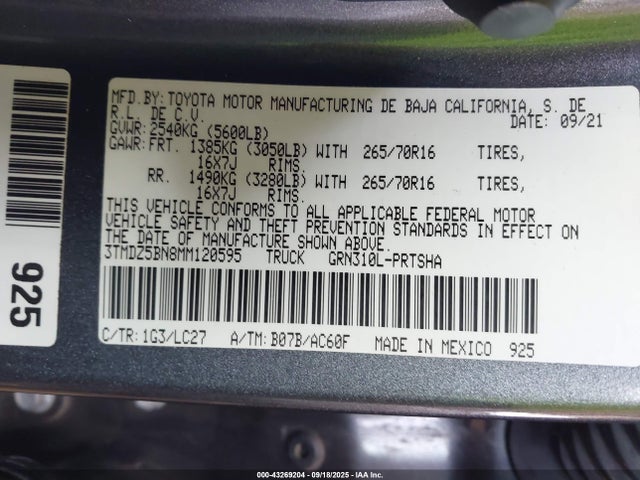 3TMDZ5BN8MM120595 Toyota 2gr-fks