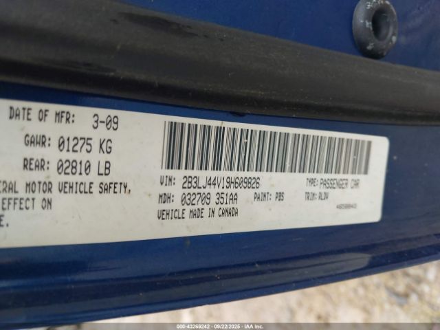 2009 DODGE CHALLENGER 2B3LJ44V19H609826 Photo 8