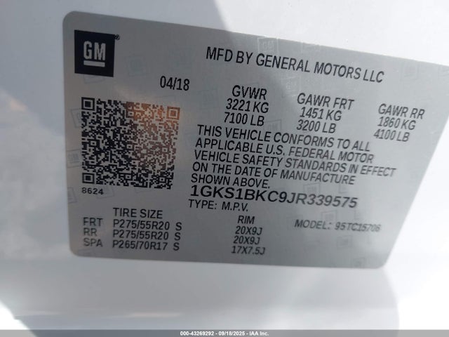 1GKS1BKC9JR339575 GMC l83 - spark ignited direct injection, variable valve timing, afm, e85 max, alum