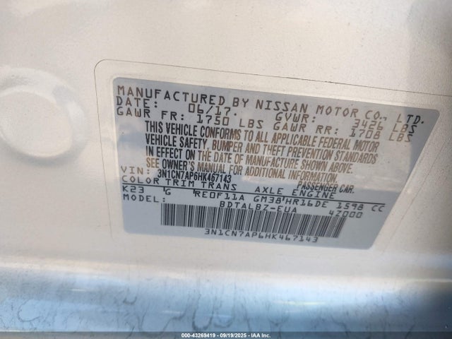 3N1CN7AP6HK467143 Nissan 2017
