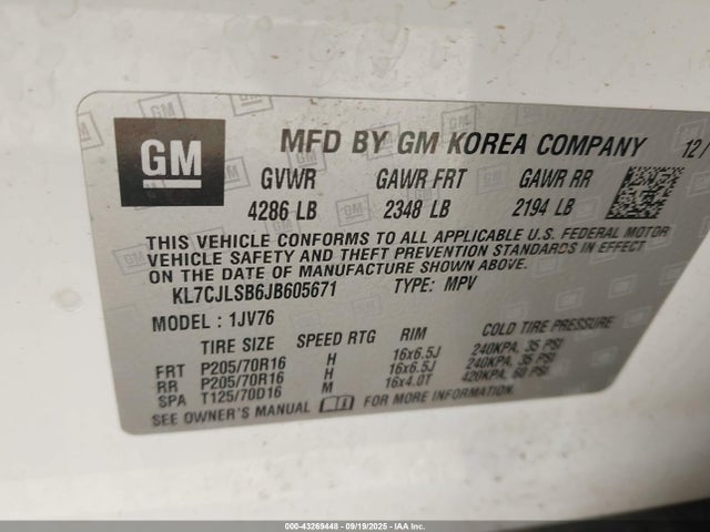 Chevrolet luv - mfi, variable valve timing, e85 max, alum 2018 KL7CJLSB6JB605671 Image 9