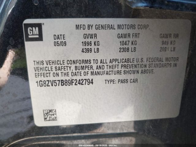 2009 SATURN AURA 1G8ZV57B89F242794 Photo 8